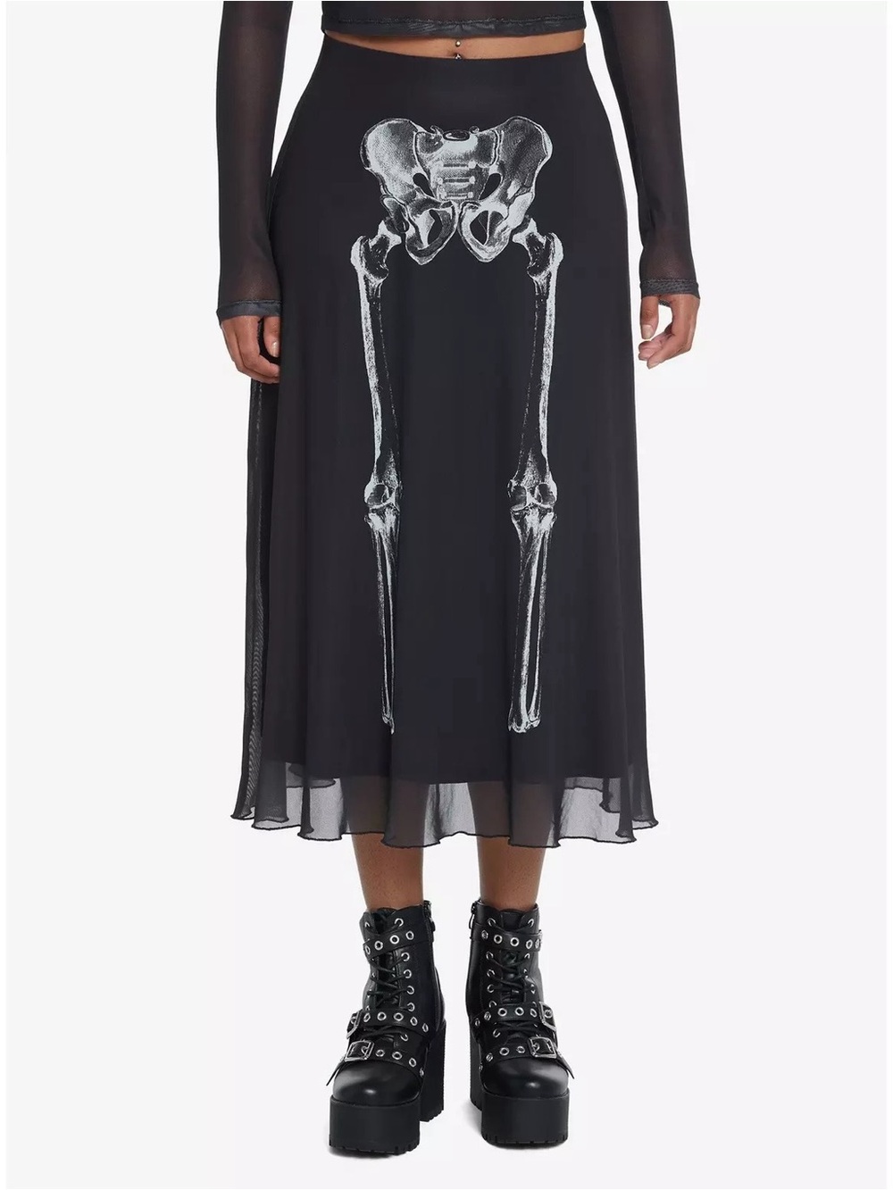 Social Collision For Hot Topic Goth Skeleton Anatomy Mesh MIDI Skirt Size SM